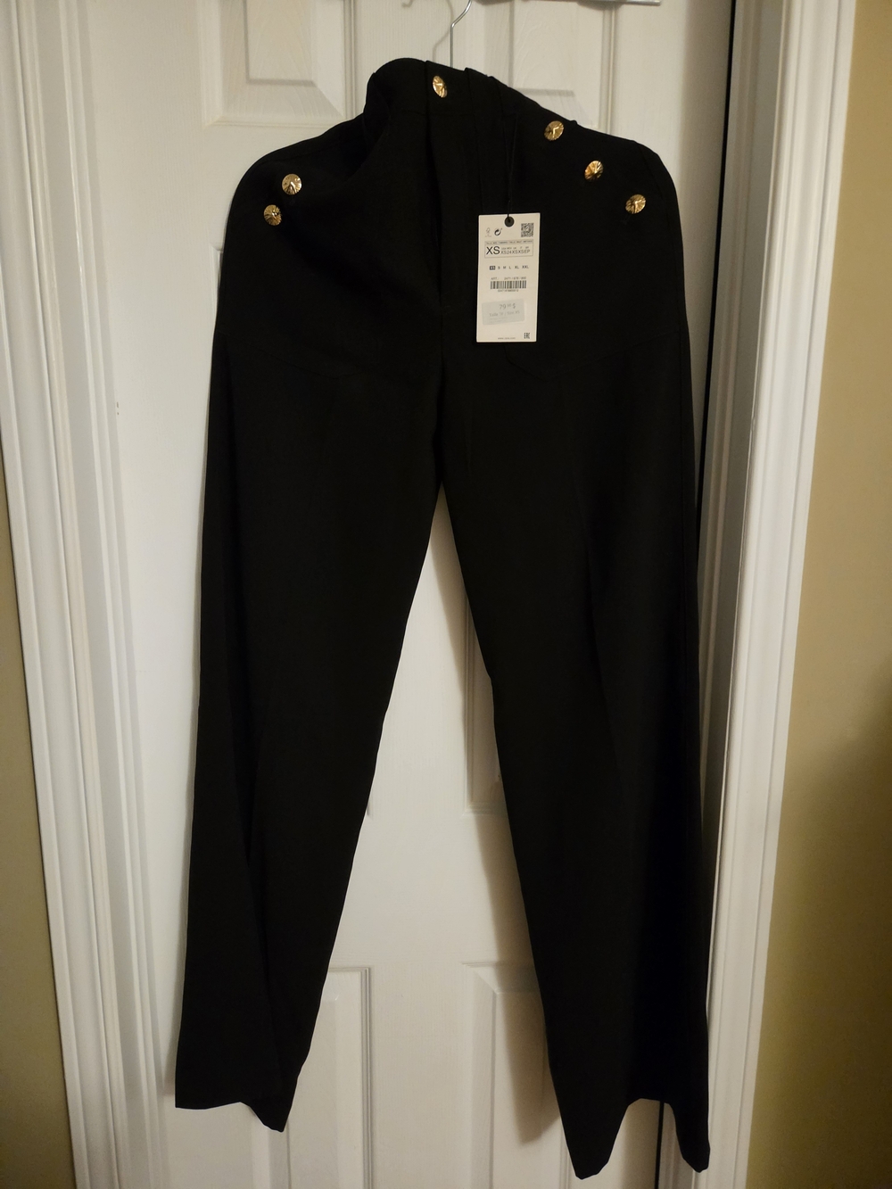 Zara Black Wide-Leg High-Waist Pants with Gold Accent Buttons